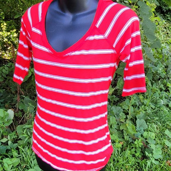 MICHAEL STARS Red/White Stripe Supima T Shirt - Picture 6 of 6